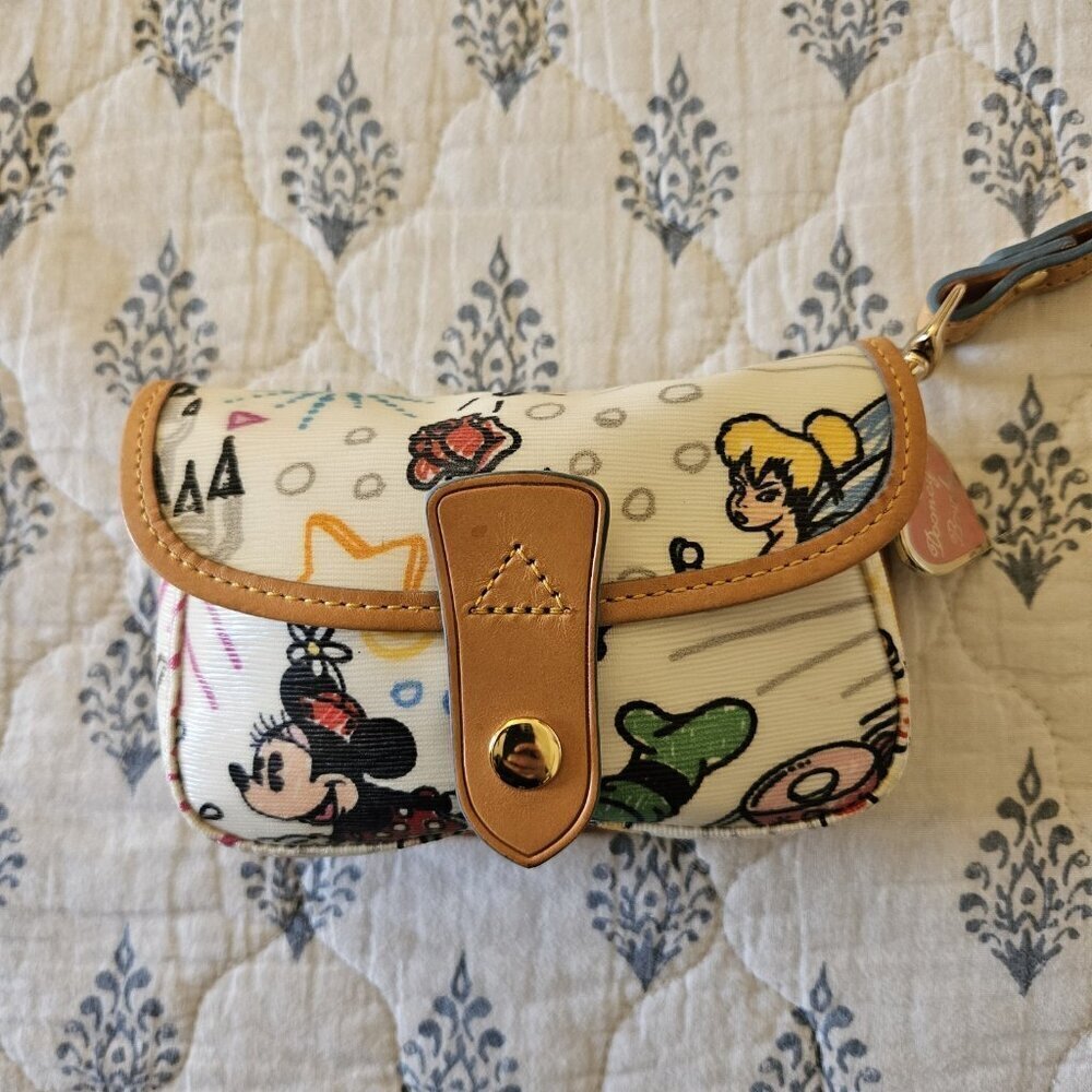 Dooney & Bourke Disney Sketch Wristlet Mickey Minnie Tinker Bell Rare Retired - Picture 9 of 16